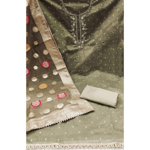 Mehendi Green Hand Embroidered Chanderi Dress Material