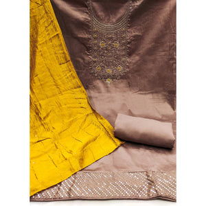 Brown Sequins Embroidered Cotton Silk Dress Material