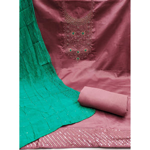 Dusty Pink Sequins Embroidered Cotton Silk Dress Material