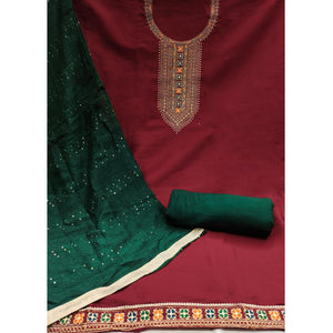 Maroon Embroidered Cotton Silk Dress Material