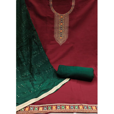 Maroon Embroidered Cotton Silk Dress Material