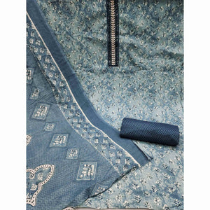 Grey Printed Pure Cotton Dress Material