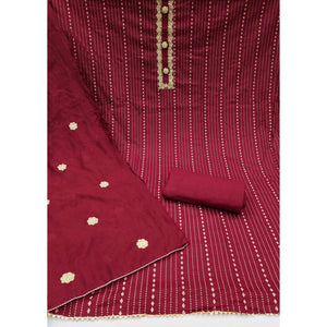Maroon Printed Pure Cotton Dress Material