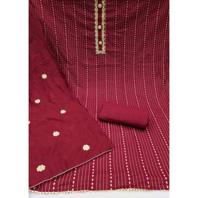 Maroon Printed Pure Cotton Dress Material