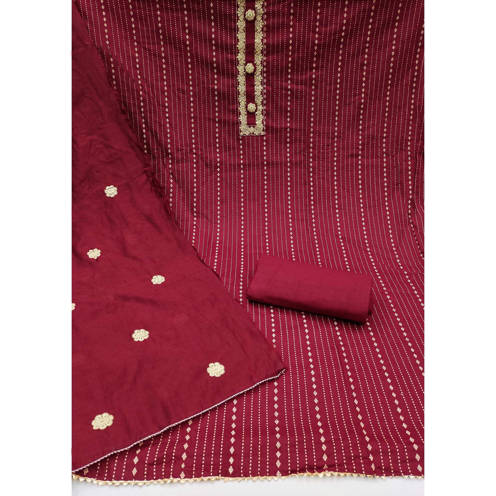 Maroon Printed Pure Cotton Dress Material