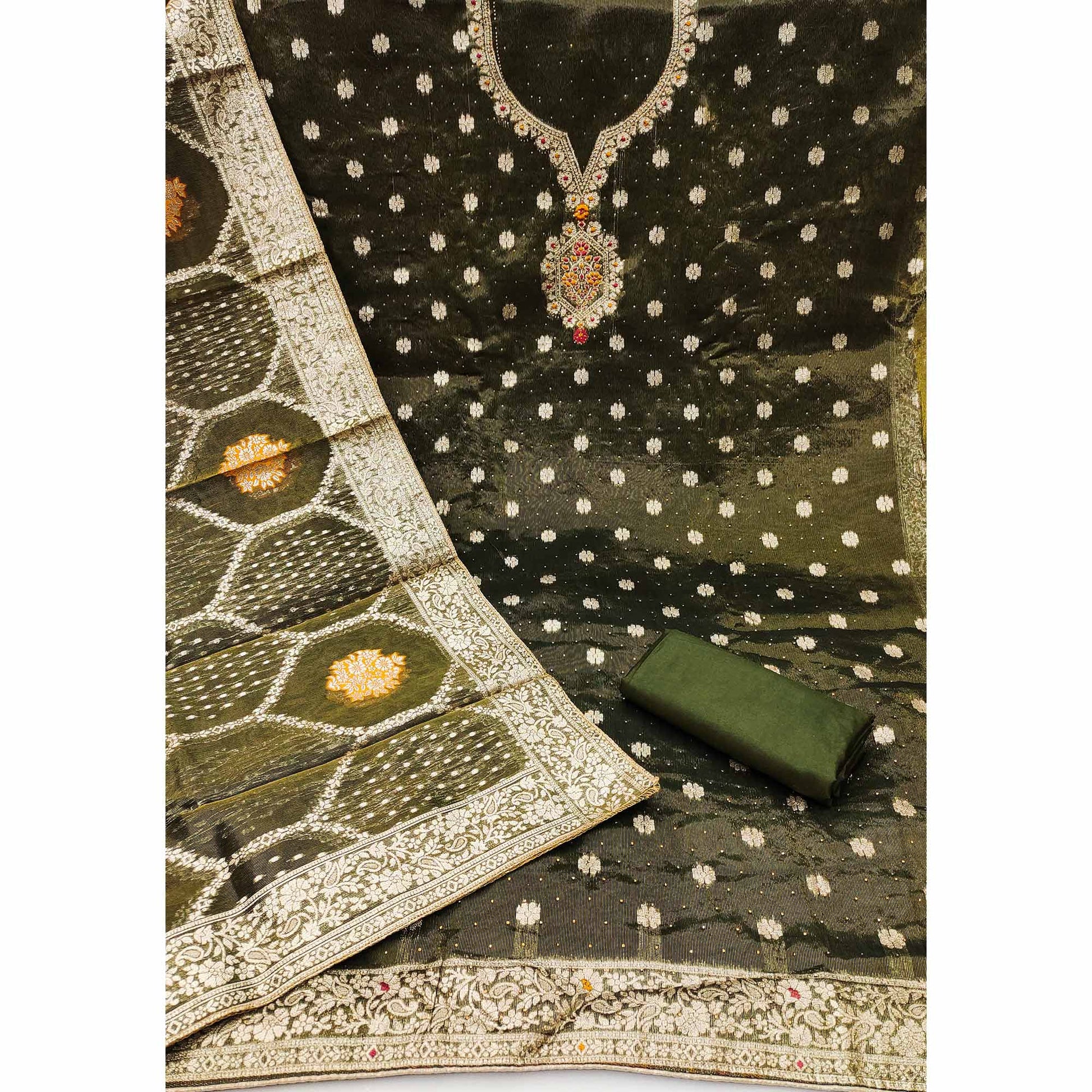 green-woven-with-stonework-shimmer-jacquard-dress-material