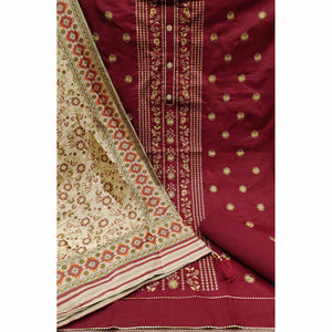 Maroon Floral Embroidered Cotton Silk Dress Material
