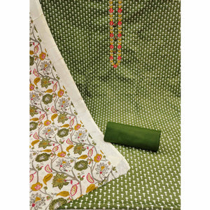 Mehandi Green Floral Printed Pure Cotton Dress Material