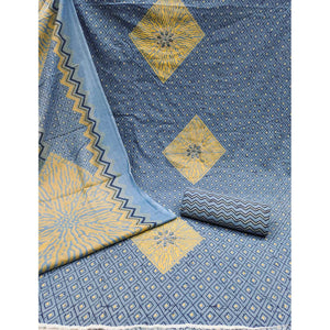 Grey Printed With Embroidered Pure Cotton Dress Material