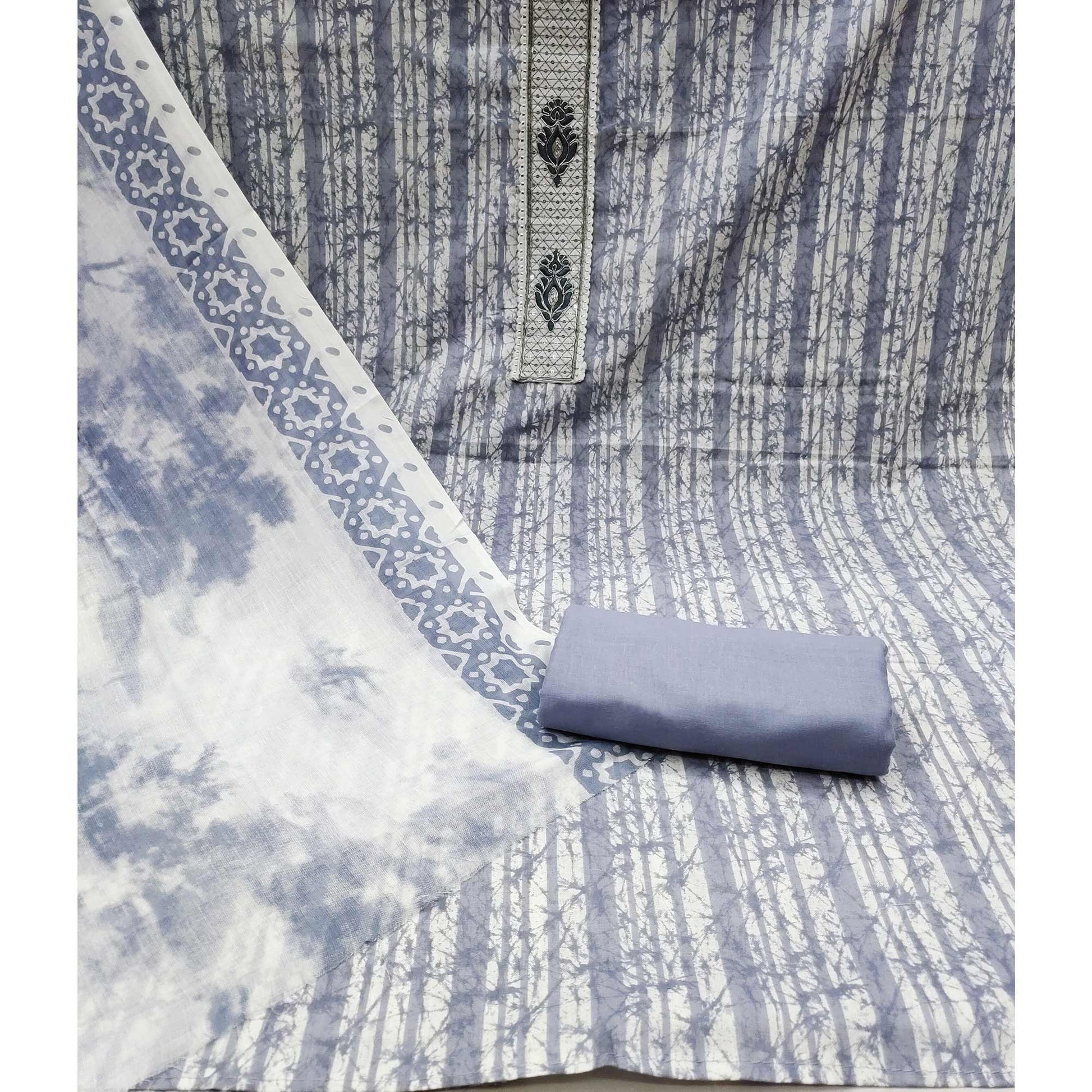 Grey Printed Pure Cotton Dress Material