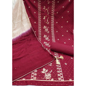 Maroon Embroidery With Stonework Cotton Silk Dress Material