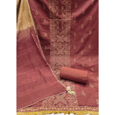 Maroon Floral Embroidery Cotton Silk Dress Material