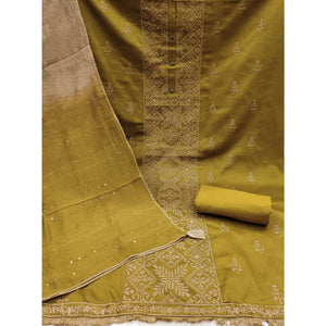 Mehendi Green Floral Embroidery Cotton Silk Dress Material