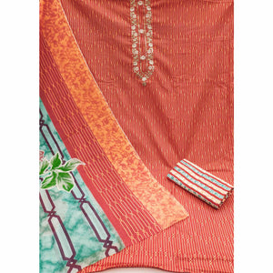 Dusty Orange Printed Pure Cotton Unstitched Dress Material