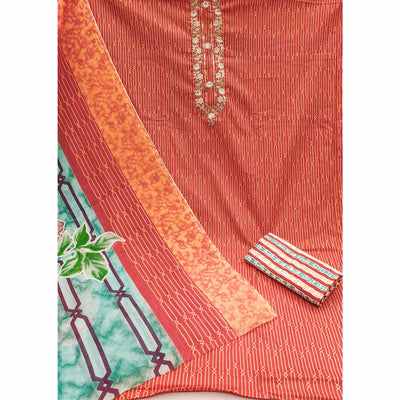 Dusty Orange Printed Pure Cotton Unstitched Dress Material