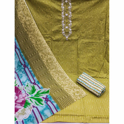 Mehendi Green Printed Pure Cotton Unstitched Dress Material