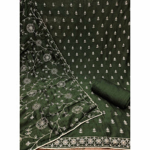 Mehandi Green Sequins Embroidered Vichitra Silk Dress Material