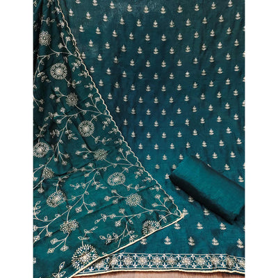 Morpich Sequins Embroidered Vichitra Silk Dress Material