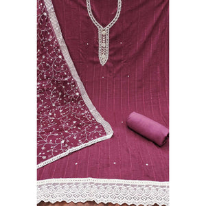 Light Wine Woven Pure Cotton Dress Material