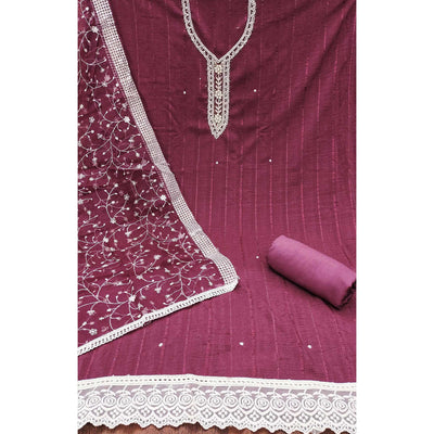 Light Wine Woven Pure Cotton Dress Material