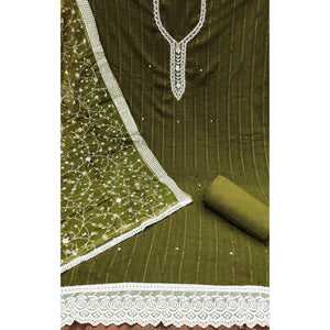 Mehandi Green Woven Pure Cotton Dress Material