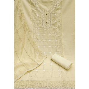 Light Yellow Sequins Embroidery Chanderi Silk Dress Material