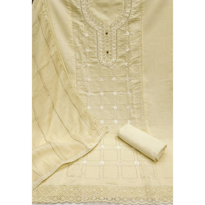 Light Yellow Sequins Embroidery Chanderi Silk Dress Material