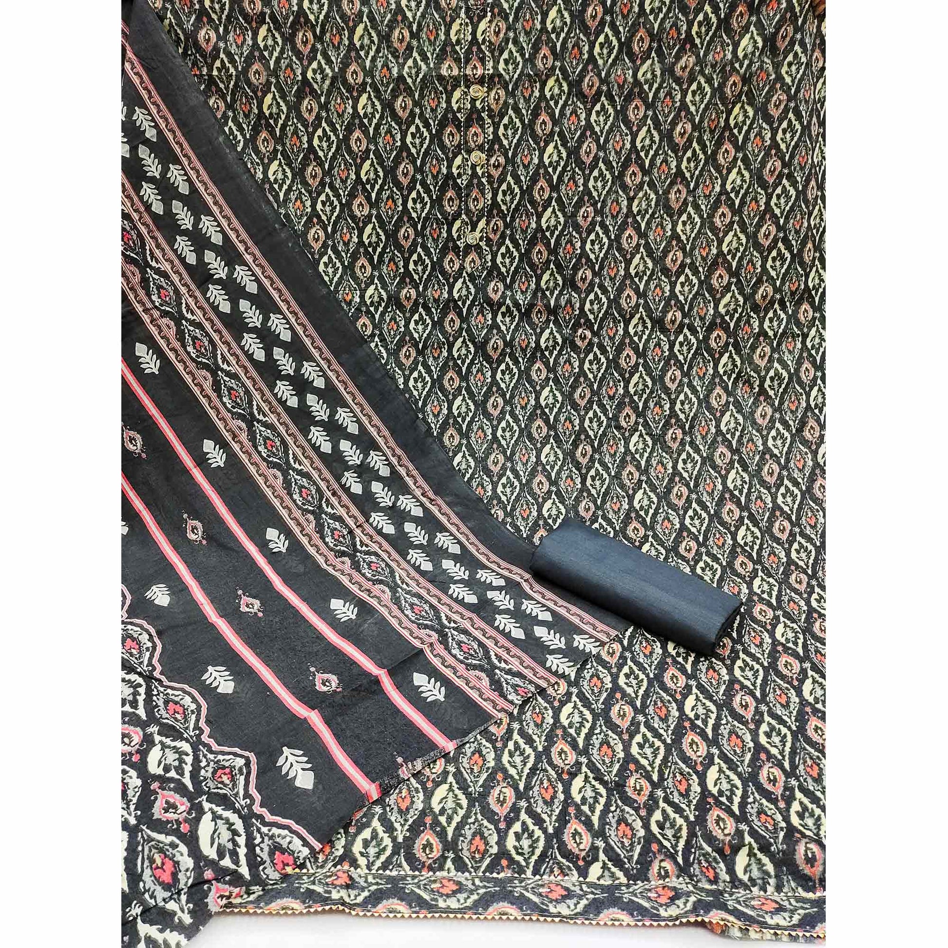Grey Printed Cotton Blend Dress Material