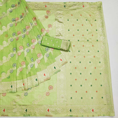 green-floral-woven-cotton-silk-saree