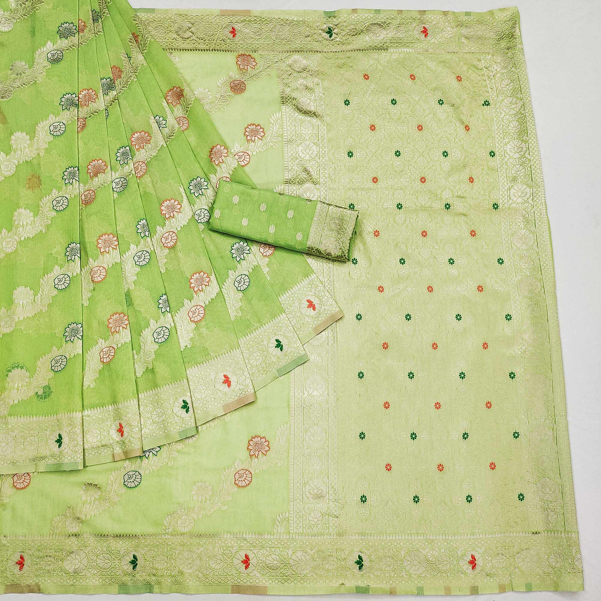 green-floral-woven-cotton-silk-saree