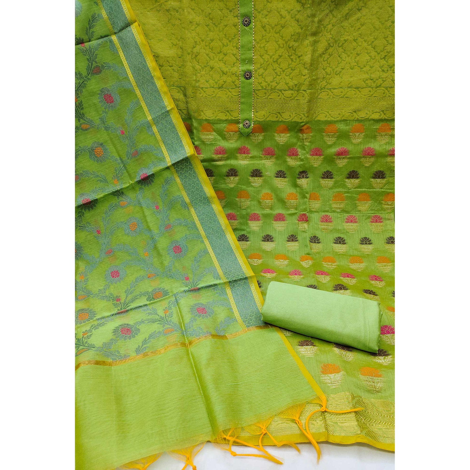 green-floral-woven-banarasi-silk-dress-material-1