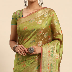 Mehendi Green Floral Woven Organza Silk Saree