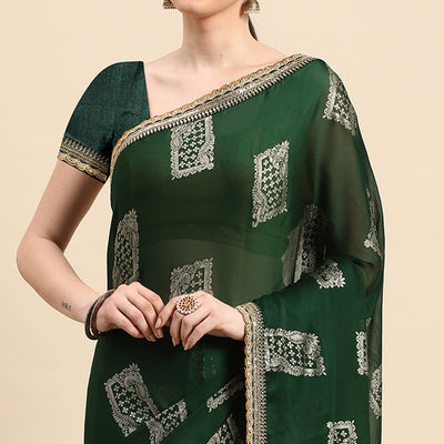 green-foil-printed-with-embroidered-border-chiffon-saree