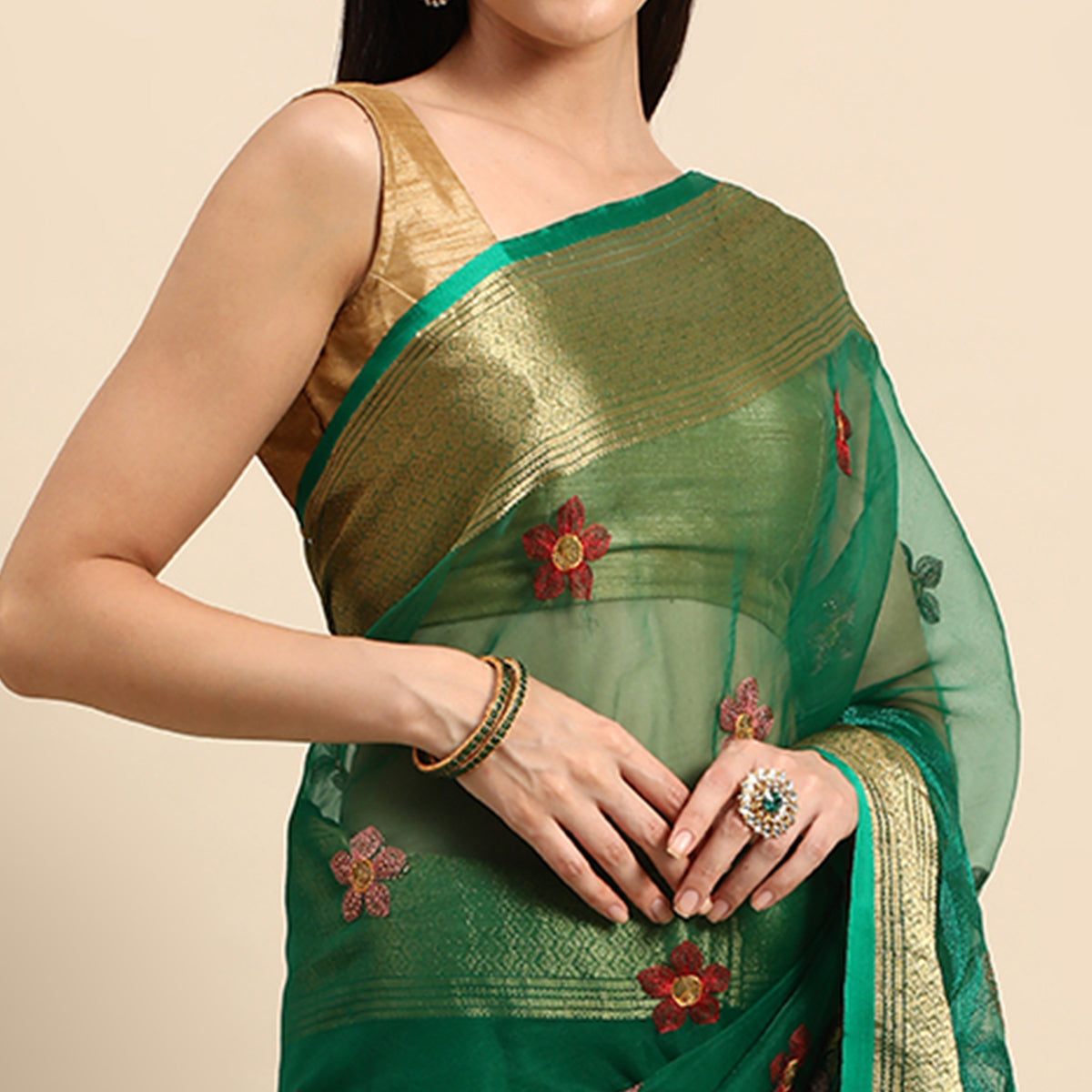 green-floral-embroidered-organza-saree-5