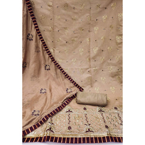 Brown Floral Printed With Embroidery Modal Dress Material