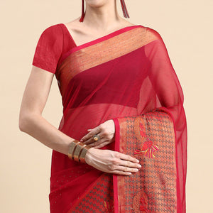 Magenta Purple Embroidered With Swarovski Work Viscose Saree