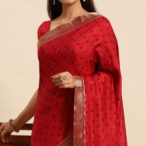 Maroon Printed Vichitra Silk Saree