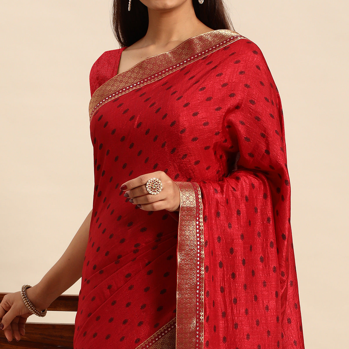 Maroon Printed Vichitra Silk Saree