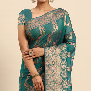 Morpich Floral Woven Organza Silk Saree With Tassels