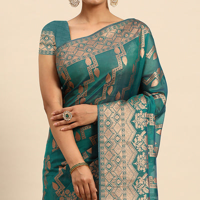 Morpich Floral Woven Organza Silk Saree With Tassels