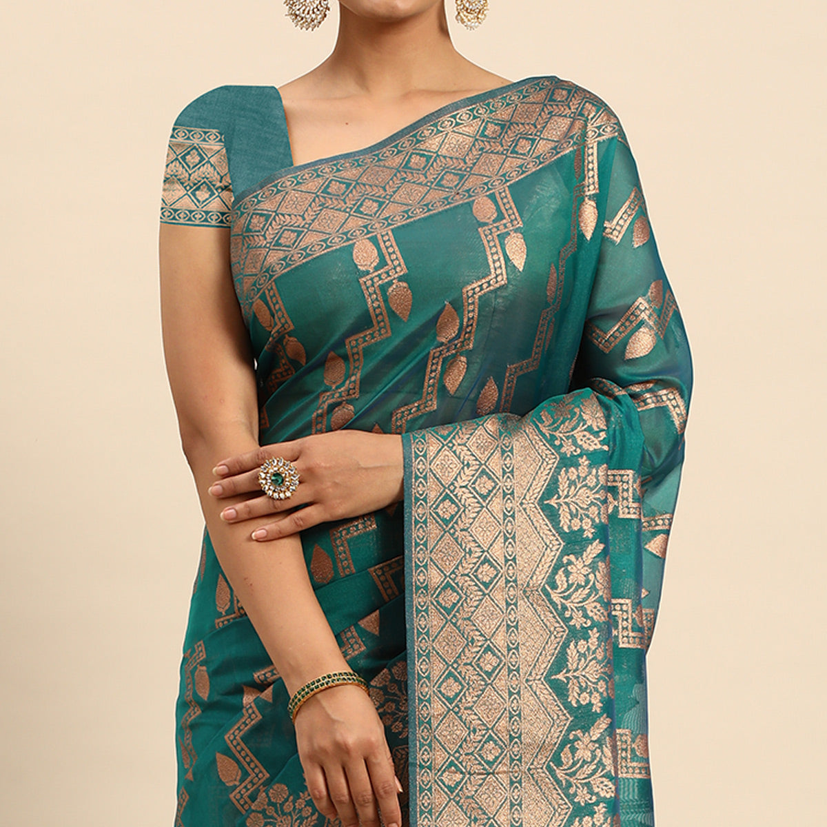 Morpich Floral Woven Organza Silk Saree With Tassels