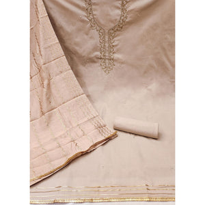 Chikoo Zardosi Moti Work Pure Cotton Dress Material