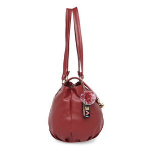 Maroon Women Vegan Leather Handbag With Belt