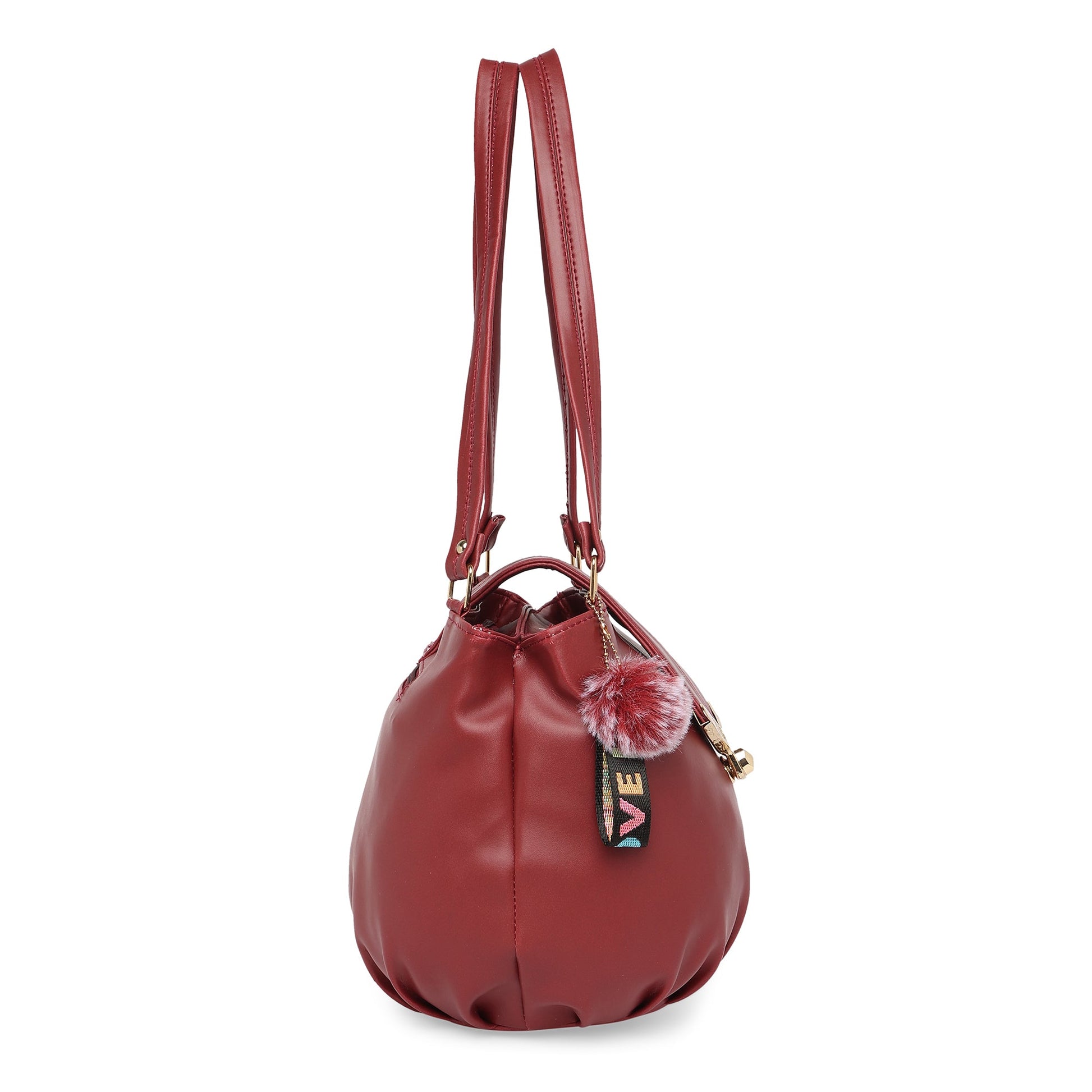 Maroon Women Vegan Leather Handbag With Belt