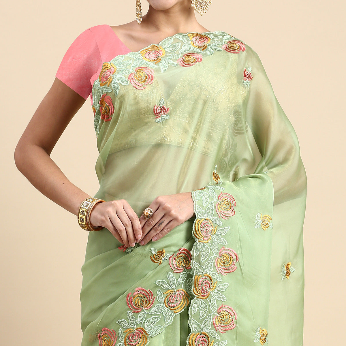 green-floral-embroidered-organza-saree-2