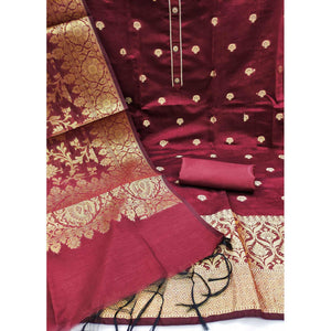 Maroon Floral Woven Banarasi Silk Dress Material