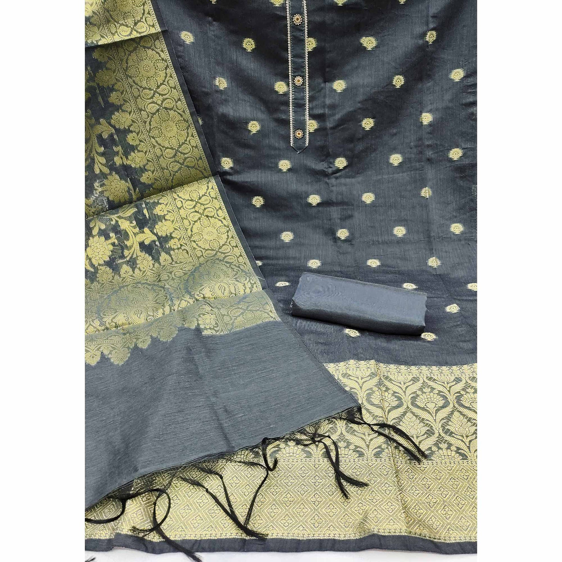 grey-floral-woven-banarasi-silk-dress-material