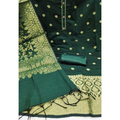 green-floral-woven-banarasi-silk-dress-material