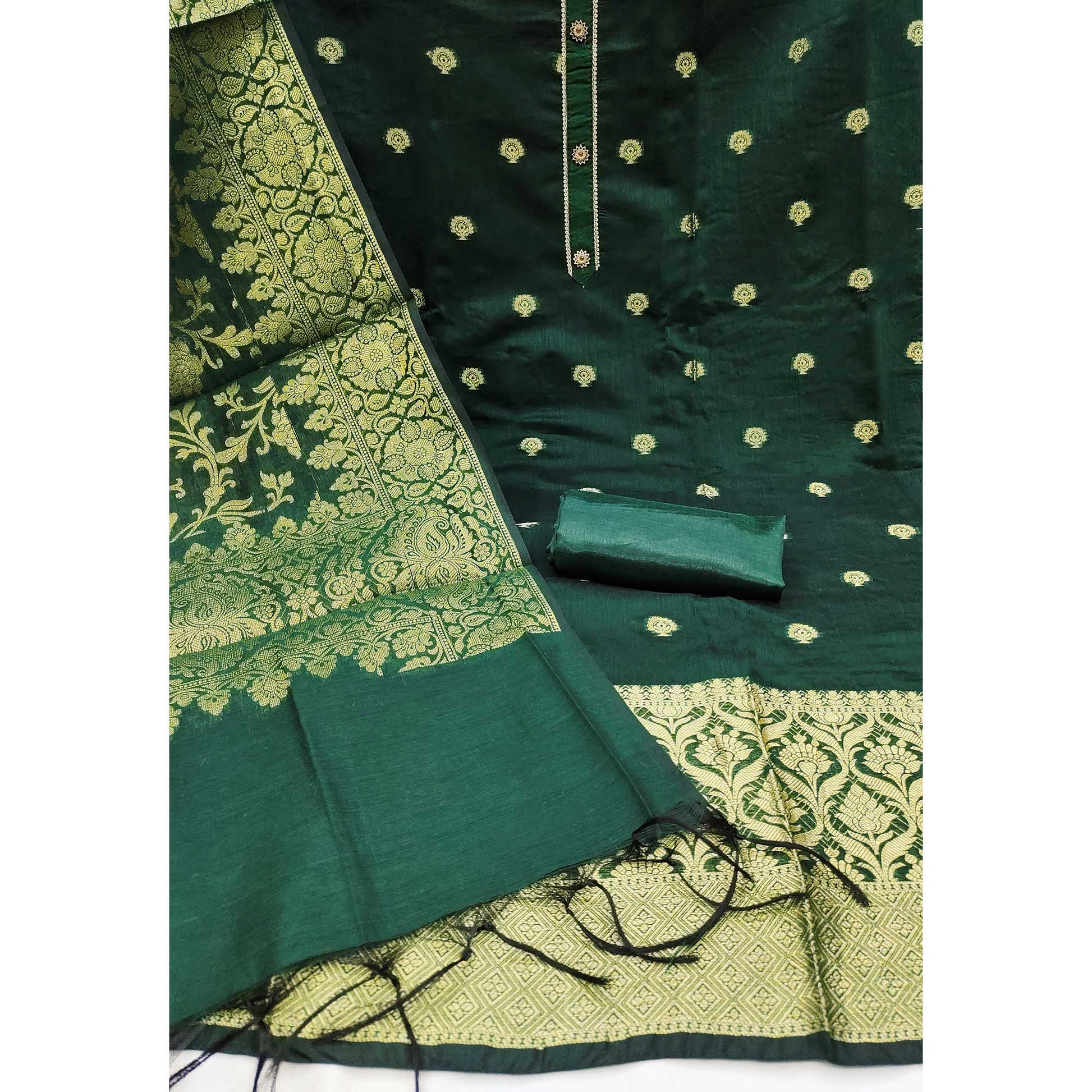 green-floral-woven-banarasi-silk-dress-material