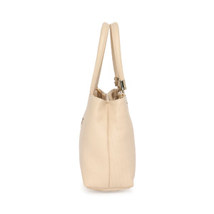 Cream Women Vegan Leather Handbag With Belt